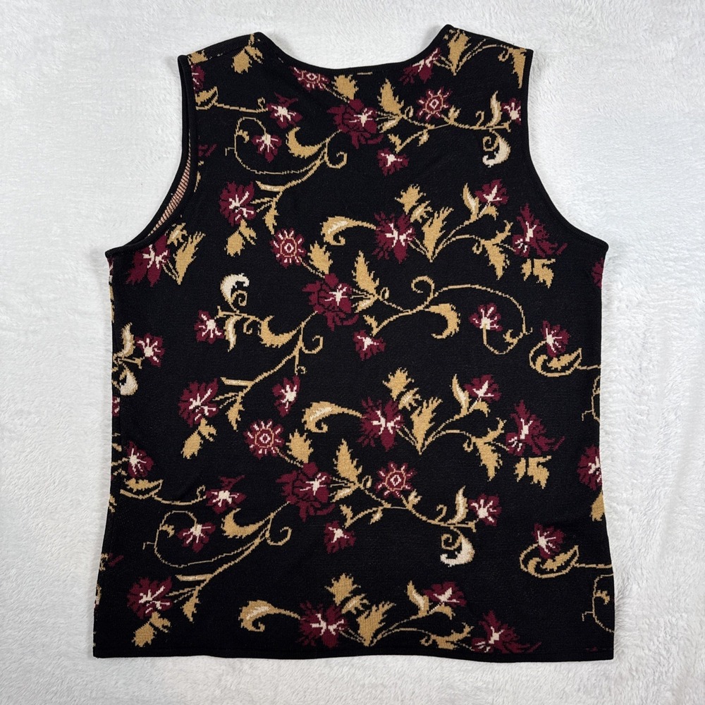 Neiman Marcus Exclusive100% Silk intarsia Floral Sleeveless Sweater‎ Black Large - Picture 7 of 8